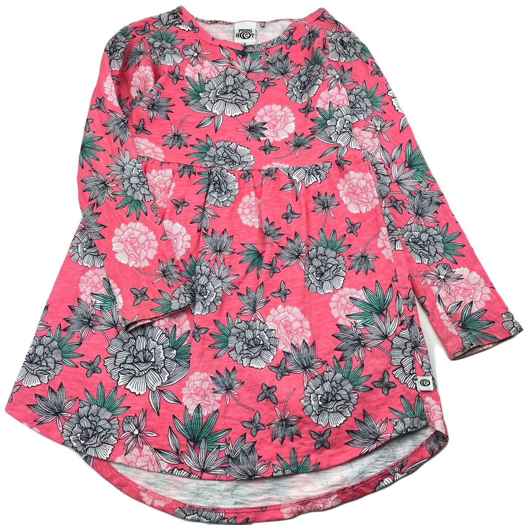 Girls Piping Hot, floral cotton long sleeve dress, GUC, size 6, L: 60cm approx