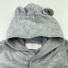 Load image into Gallery viewer, unisex TROUSSEAU, grey marle hooded coverall / romper, GUC, size 00,  