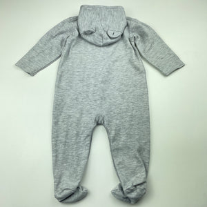 unisex TROUSSEAU, grey marle hooded coverall / romper, GUC, size 00,  