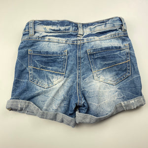 Girls Pumpkin Patch, distressed denim shorts, adjustable, size label removed, W: 28cm across, GUC, size 6-7,  
