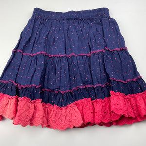 Girls lined, skirt, elasticated, discolouration on hem, no labels, L: 35cm, W: 25cm across unstretched, FUC, size 3-4,  