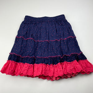 Girls lined, skirt, elasticated, discolouration on hem, no labels, L: 35cm, W: 25cm across unstretched, FUC, size 3-4,  