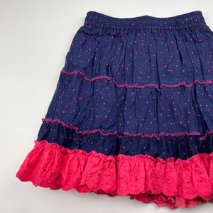 Girls lined, skirt, elasticated, discolouration on hem, no labels, L: 35cm, W: 25cm across unstretched, FUC, size 3-4,  