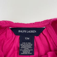 Load image into Gallery viewer, Girls Ralph Lauren, pink lightweight ruffle dress, GUC, size 12 months, L: 42cm