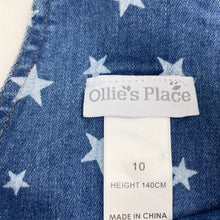 Load image into Gallery viewer, Girls Ollies Place, stretch denim overalls dress / pinafore, GUC, size 10, L: 62cm
