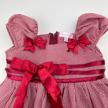 Load image into Gallery viewer, Girls FIRST DRESS, lined red gingham dress, fraying on ribbons, FUC, size 1, L: 42cm