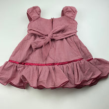Load image into Gallery viewer, Girls FIRST DRESS, lined red gingham dress, fraying on ribbons, FUC, size 1, L: 42cm