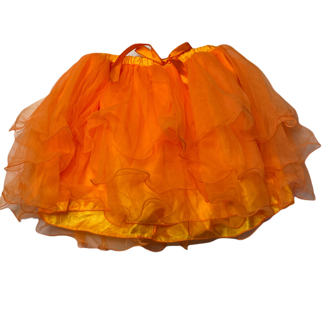 Girls lined, orange tulle skirt, elasticated, W: 27cm across unstretched, EUC, size 8-10,  