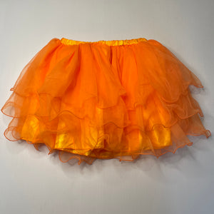 Girls lined, orange tulle skirt, elasticated, W: 27cm across unstretched, EUC, size 8-10,  