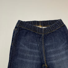 Load image into Gallery viewer, unisex H&amp;M, blue stretch denim pants / bottoms, elasticated, Inside leg: 27cm, FUC, size 1-2,  