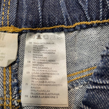 Load image into Gallery viewer, unisex H&amp;M, blue stretch denim pants / bottoms, elasticated, Inside leg: 27cm, FUC, size 1-2,  