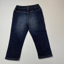 Load image into Gallery viewer, unisex H&amp;M, blue stretch denim pants / bottoms, elasticated, Inside leg: 27cm, FUC, size 1-2,  