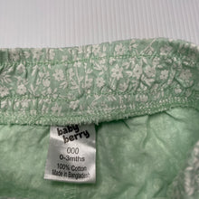 Load image into Gallery viewer, Girls Baby Berry, green floral cotton shorts, elasticated, EUC, size 000,  