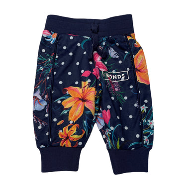 Girls Bonds, navy floral track pants / bottoms, elasticated, EUC, size 000,  