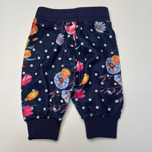 Load image into Gallery viewer, Girls Bonds, navy floral track pants / bottoms, elasticated, EUC, size 000,  