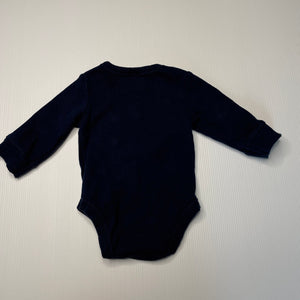 unisex Baby Berry, navy pointelle cotton bodysuit / romper, GUC, size 000,  