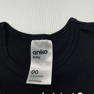 unisex Anko, black cotton bodysuit / romper, EUC, size 00,  