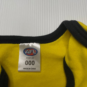 Boys AFL, Richmond Tigers cotton bodysuit / romper, EUC, size 000,  