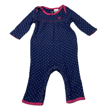 Girls Carters, navy & white spot cotton romper, wash fade, FUC, size 3 months,  
