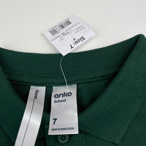 unisex Anko, green school polo shirt top, NEW, size 7,  