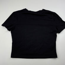 Load image into Gallery viewer, Girls black, stretchy t-shirt / top, labels removed, armpit to armpit: 35cm, EUC, size 10-12,  