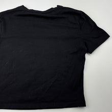 Load image into Gallery viewer, Girls black, stretchy t-shirt / top, labels removed, armpit to armpit: 35cm, EUC, size 10-12,  