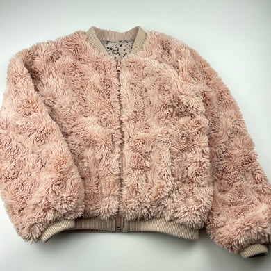 Girls POMP DE LUX, reversible faux fur jacket / coat, L: 44cm, GUC, size 8-9,  