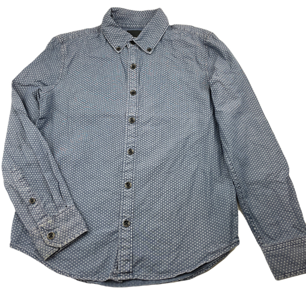 Boys Indie, blue cotton long sleeve shirt, discolouration on cuffs, FUC, size 8,  