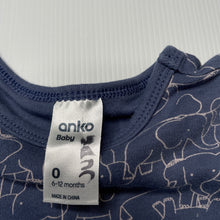 Load image into Gallery viewer, unisex Anko, blue cotton romper, elephants, GUC, size 0,  
