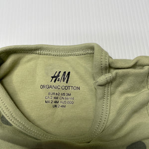 unisex H&M, green organic cotton bodysuit / romper, GUC, size 000,  