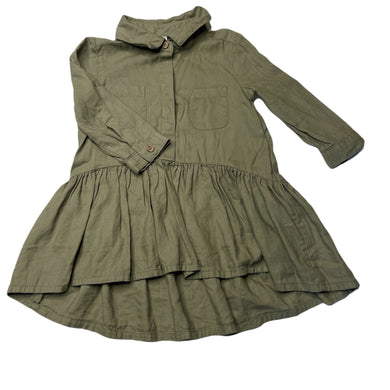 Girls Anko, khaki cotton / viscose shirt dress, EUC, size 1, L: 40cm at front