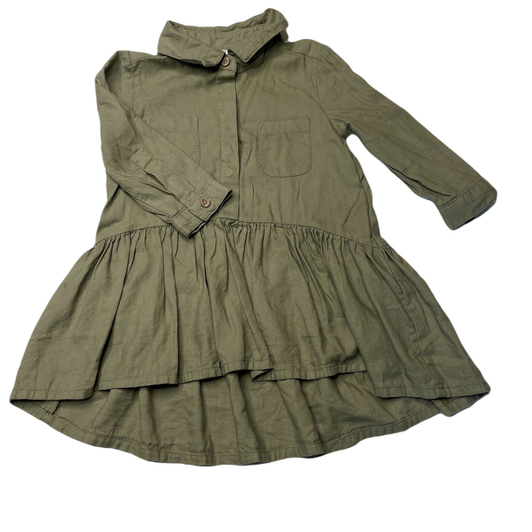 Girls Anko, khaki cotton / viscose shirt dress, EUC, size 1, L: 40cm at front