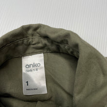 Load image into Gallery viewer, Girls Anko, khaki cotton / viscose shirt dress, EUC, size 1, L: 40cm at front