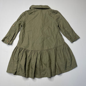Girls Anko, khaki cotton / viscose shirt dress, EUC, size 1, L: 40cm at front
