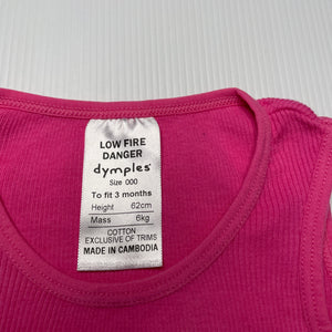 Girls Dymples, pink ribbed cotton singletsuit, EUC, size 000,  