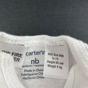 unisex Carters, white cotton bodysuit / romper, EUC, size 000,  