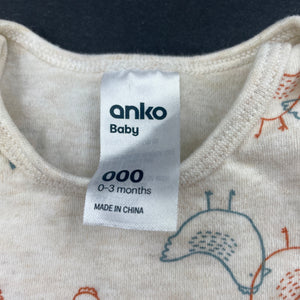 unisex Anko, cotton bodysuit / romper, chickens, EUC, size 000,  