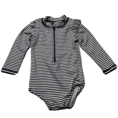 Girls Cotton On, navy stripe long sleeve swim one-piece, EUC, size 0,  