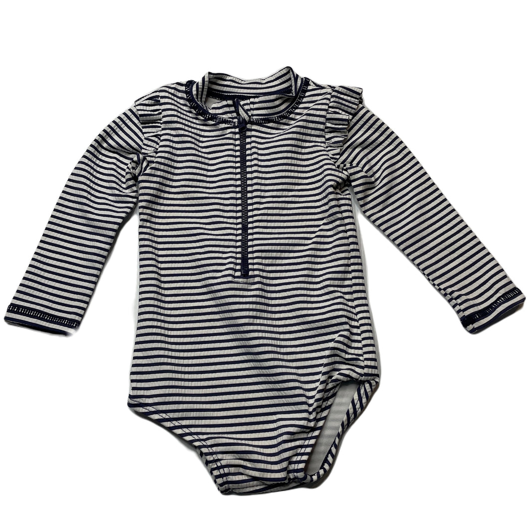 Girls Cotton On, navy stripe long sleeve swim one-piece, EUC, size 0,  