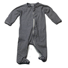 Load image into Gallery viewer, unisex Target, navy stripe stretchy zip coverall / romper, EUC, size 000,  