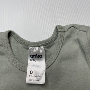 unisex Anko, green cotton bodysuit / romper, GUC, size 0,  