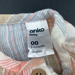 unisex Anko, stripe lightweight cotton romper, EUC, size 00,  