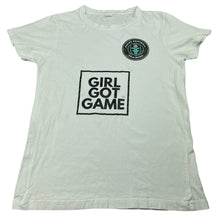 Load image into Gallery viewer, Girls white, cotton t-shirt / top, football, EUC, size 10-12,  