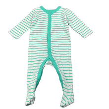 Load image into Gallery viewer, unisex Target, green &amp; white stripe cotton coverall / romper, EUC, size 000,  