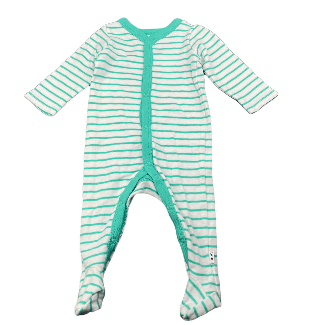 unisex Target, green & white stripe cotton coverall / romper, EUC, size 000,  