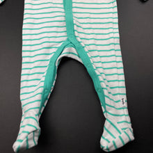 Load image into Gallery viewer, unisex Target, green &amp; white stripe cotton coverall / romper, EUC, size 000,  