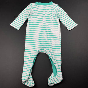 unisex Target, green & white stripe cotton coverall / romper, EUC, size 000,  