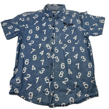 Load image into Gallery viewer, Boys SCRUM, chambray cotton short sleeve shirt, marks on front, FUC, size 8,  