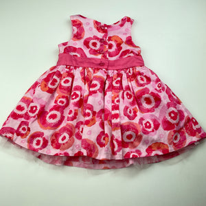 Girls Target, lined floral cotton party dress, GUC, size 00, L: 38cm