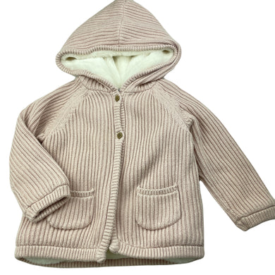 Girls Anko, faux fur lined knitted cotton hooded cardigan, EUC, size 1,  